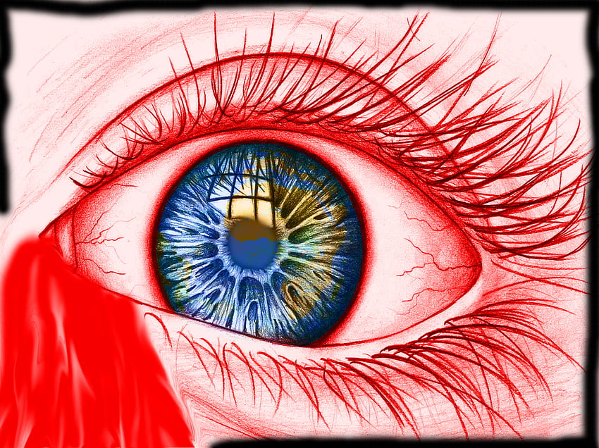 oko, biały, neon, czarny, czerwony, krew Tapeta HD