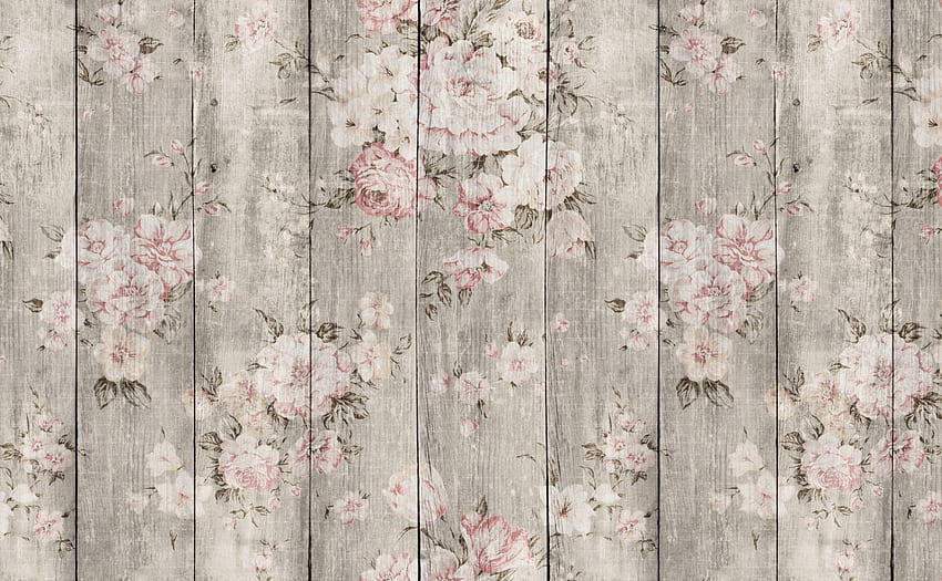 Placas vintage com flores para paredes. Textura de madeira floral, textura de madeira papel de parede HD