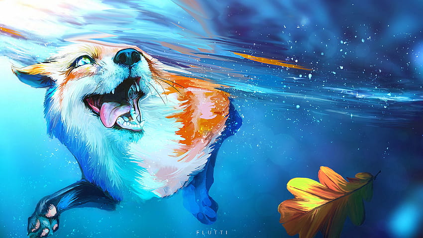 Water, Art, Fox, Protruding Tongue, Tongue Stuck Out, To Swim, Swim, Under Water, Underwater HD wallpaper
