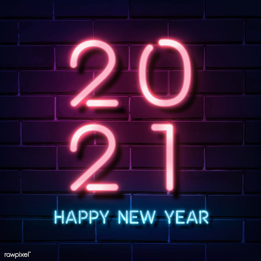 vettore premium di annunci social di Happy New Year 2021 al neon rosa. Felice anno nuovo, Felice anno nuovo, Felice anno nuovo, Benvenuto 2021 Sfondo del telefono HD