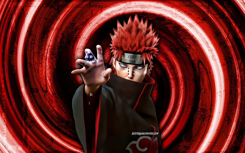 Akatsuki, red grunge background, Naruto characters, protagonist, Naruto, vortex, manga, Daybreak, Pakura Naruto HD wallpaper