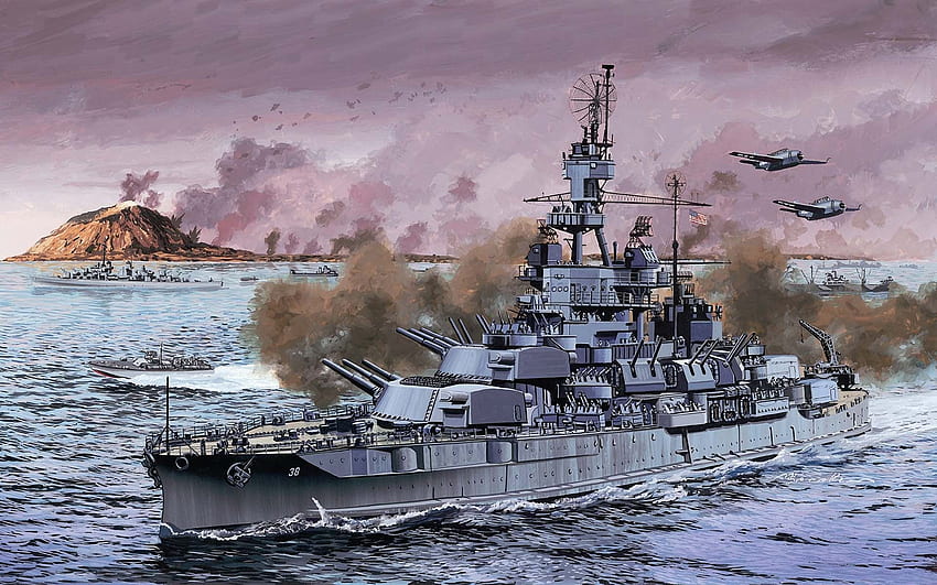 High resolution of battle at sea, of battleship WW2, Pennsylvania, WW2 Ships HD wallpaper