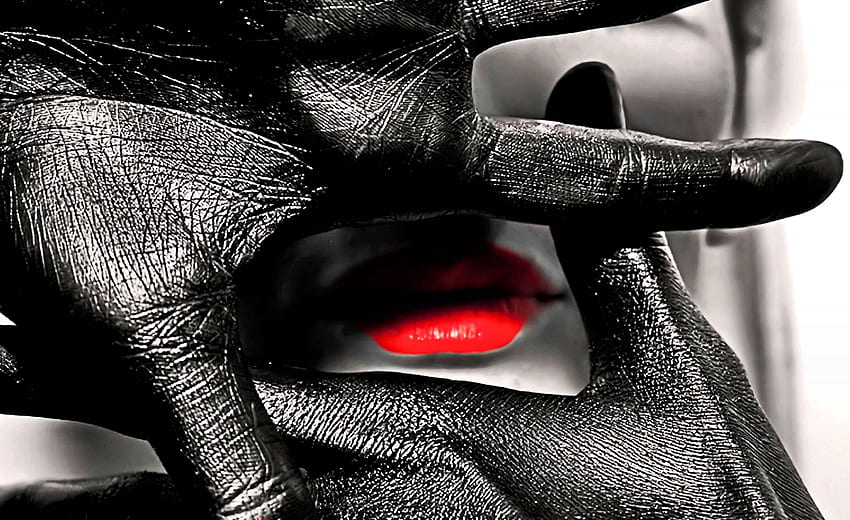 Red Lips, czarny, model, graficzny, czarno-czerwony, dziewczyna, piękny, miły, dama, moda, ładny, czerwony, twarz, usta, kobieta Tapeta HD