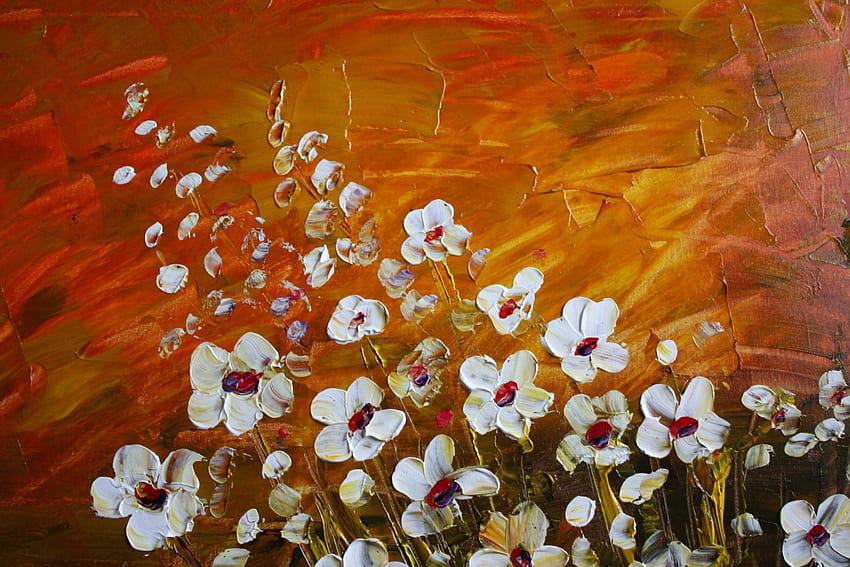 The Lovely Daisy, golden, white, reds, soft, colours, elegantdaisies, orange, simple, painting, petals, flowers, lovely HD wallpaper