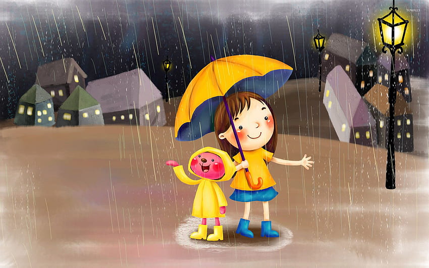 Chica bajo la lluvia - Arte digital, Lluvia de dibujos animados fondo de  pantalla | Pxfuel