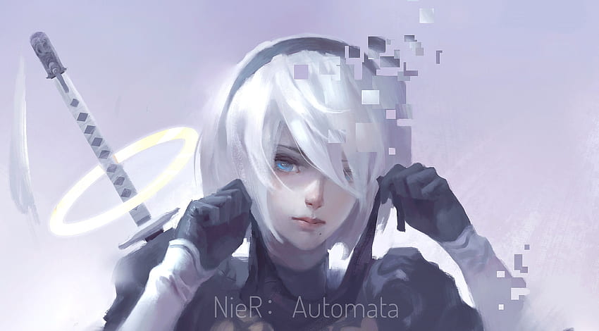 Nier: автомати, бяла коса, b2, произведение на изкуството HD тапет