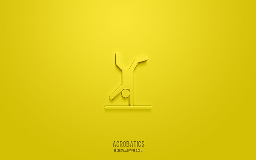 Acrobatics 3d icon, yellow background, 3d symbols, Acrobatics, sport icons, 3d icons, Acrobatics sign, sport 3d icons HD wallpaper