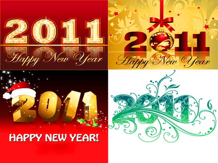 Happy New Year, 2011, four, wishes, decorations HD wallpaper