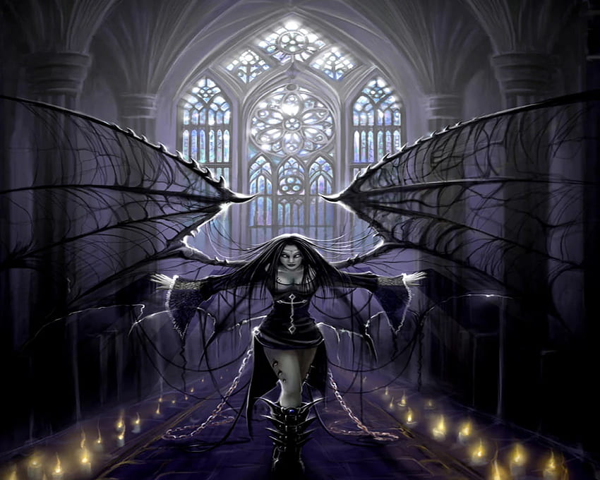 Тъмно момиче ангел с вериги от ангели, тъмен арт готически ангел HD тапет