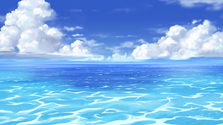 アニメの海、青いアニメの風景 高画質の壁紙