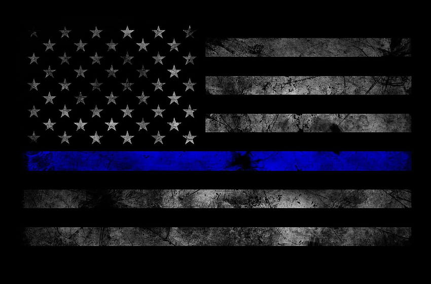細い青い線の保安官、警察の旗 高画質の壁紙