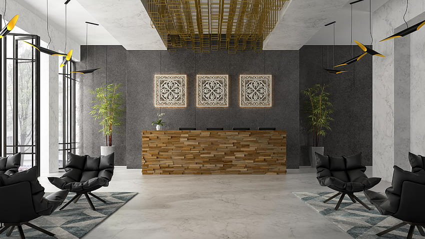 Interno di un hotel e reception spa in illustrazione 3D 2074032 Stock presso Vecteezy, reception dell'hotel Sfondo HD