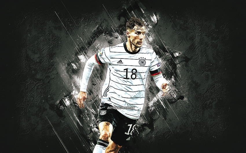 Leon Goretzka, reprezentacja Niemiec w piłce nożnej, niemiecki piłkarz, portret, szare kamienne tło, Niemcy, piłka nożna z rozdzielczością. Wysoka jakość Tapeta HD