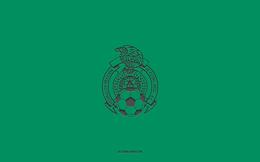 Tim sepak bola nasional Meksiko, latar belakang hijau, tim sepak bola, lambang, CONCACAF, Meksiko, sepak bola, logo tim sepak bola nasional Meksiko, Amerika Utara Wallpaper HD