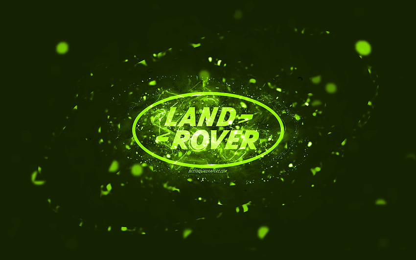 Land Rover lime logo, , lime neon lights, creative, lime abstract background, Land Rover logo, cars brands, Land Rover HD wallpaper