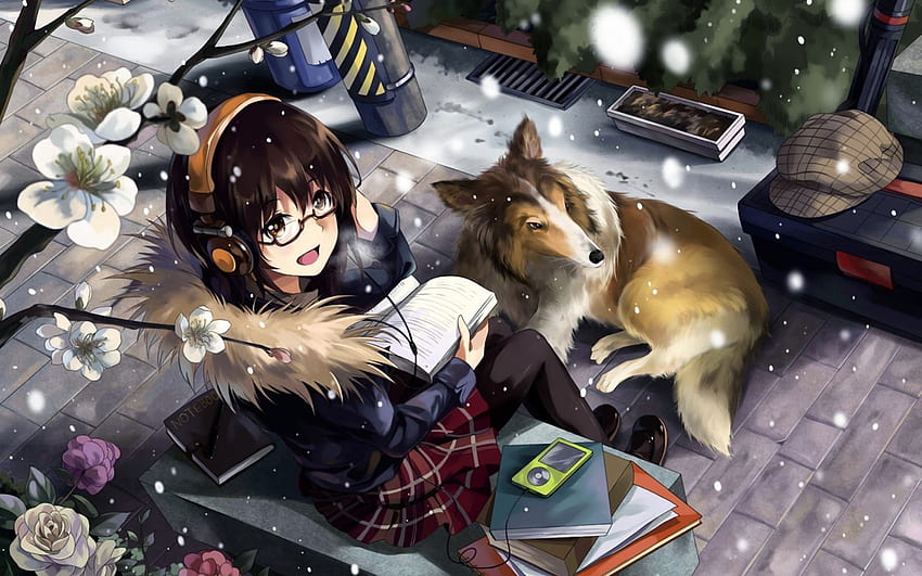 : Beautiful Girl Reading Listening Headset 1050, Anime Girl Reading HD wallpaper