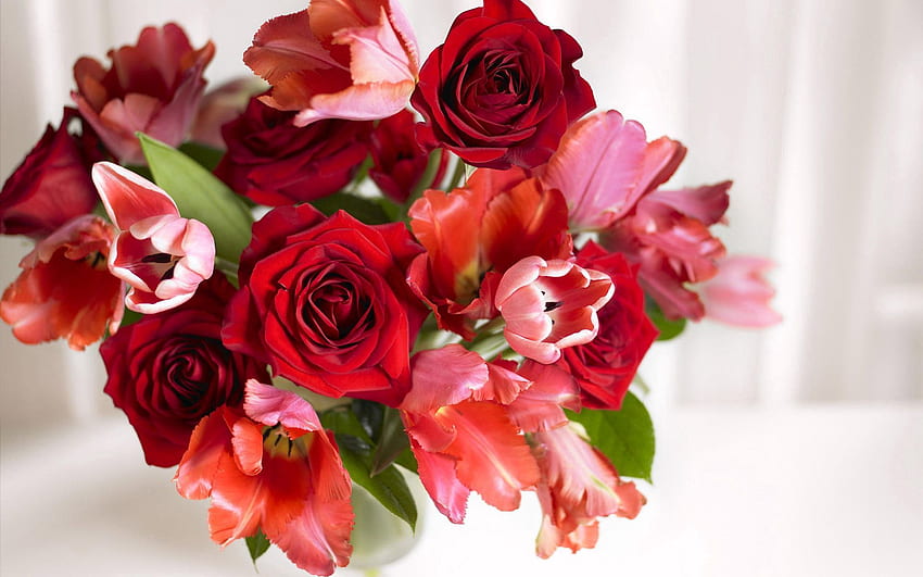 fiori, rosa, bouquet, vaso Sfondo HD