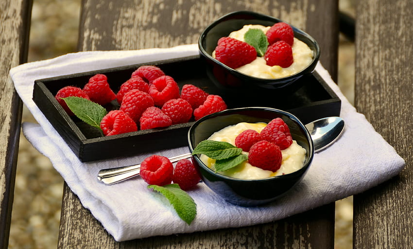 Food, Raspberry, Desert, Berries, Cream HD wallpaper