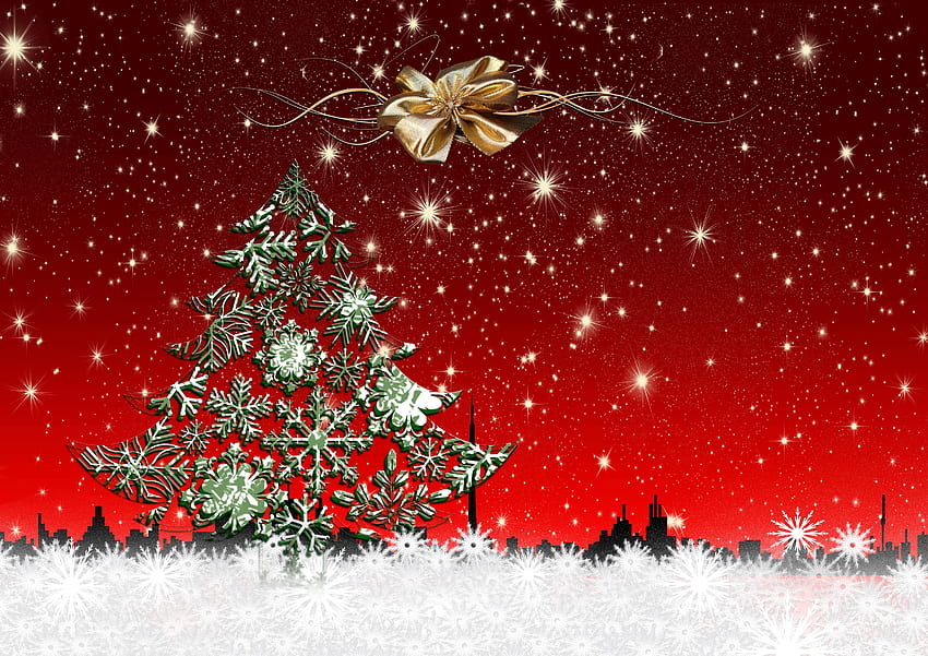 Stelle sullo di Natale, cartoline o Natale, Natale sulla neve Sfondo HD