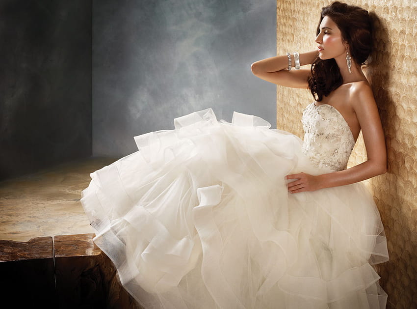 Die Braut, weiß, Model, Hannah, allein, brünett, Kleider, Kleid, Alan, Hochzeit, Braut HD-Hintergrundbild