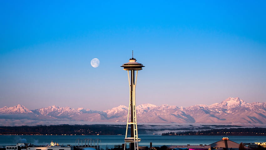 Seattle Space Needle Moon Ultra, Seattle Mountains HD wallpaper