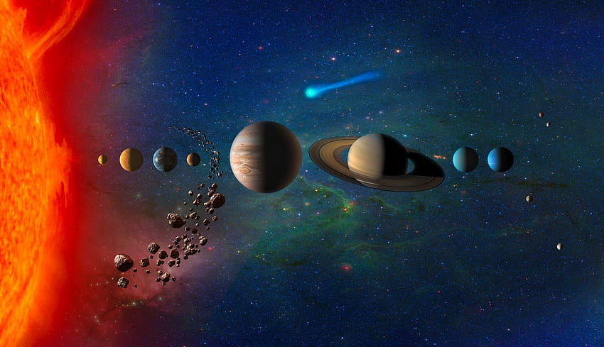Planètes dans l'ordinateur portable de la galaxie du système solaire, l'espace, et l'arrière-plan, la galaxie bleue Fond d'écran HD
