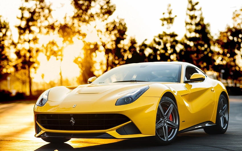 słodkie tło samochodu. Żółty samochód, samochód, samochód, nowe Ferrari Tapeta HD