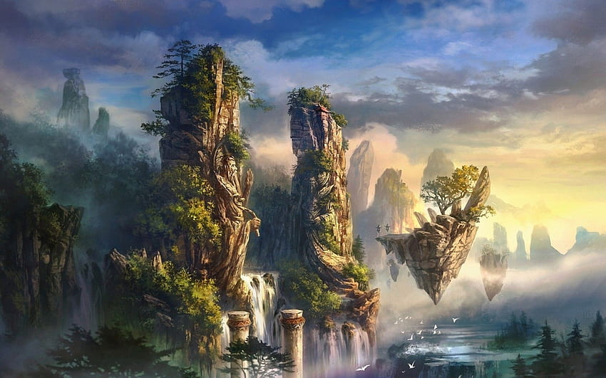 ilustraciones flotantes de fantasía flotar isla flotante /. Paisaje de fantasía, Paisaje, Arte paisajista, Sky Island fondo de pantalla