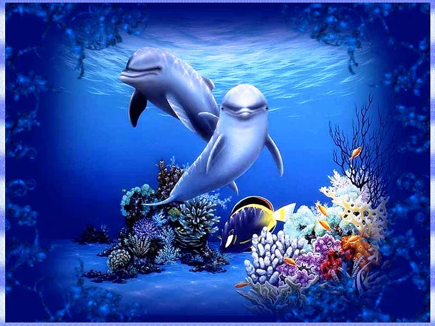 animated moving screensavers, Cute Dolphins HD wallpaper
