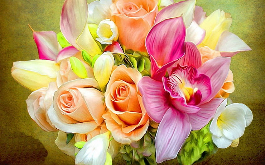 fleurs peintes, rose, bouquet, peint, fleur Fond d'écran HD
