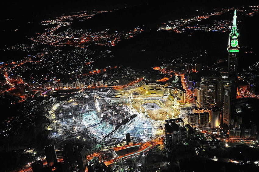 Vista nocturna de La Meca en Arabia Saudita. para, Jeddah Arabia Saudita fondo de pantalla