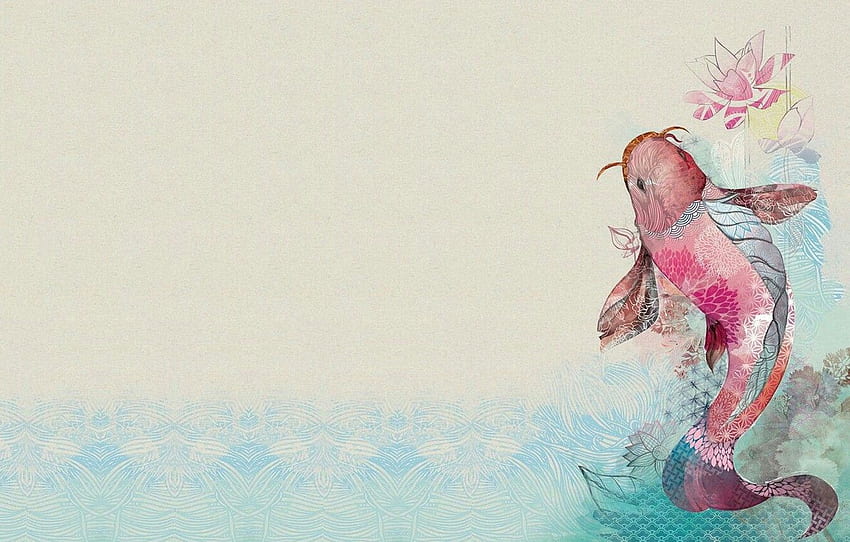 fish, art, Lotus, goldfish, fish, illustration, koi for , section минимализм, Fishing Art HD wallpaper