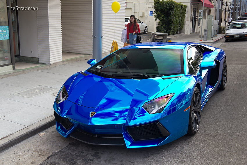 Aventador blue Chrome Lamborghini lp700 supercars Tuning wrapping, Neon Supercars HD wallpaper