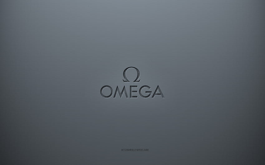 オメガのロゴ、灰色の創造的な背景、オメガのエンブレム、灰色の紙のテクスチャ、オメガ、灰色の背景、オメガ 3 d ロゴ 高画質の壁紙