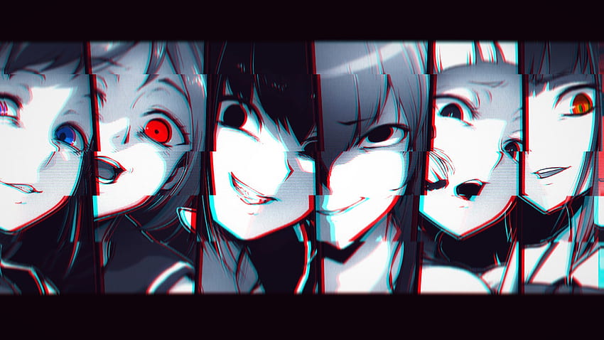 / chicas anime, arte glitch, anime, collage, ojos rojos, ojos oscuros fondo de pantalla