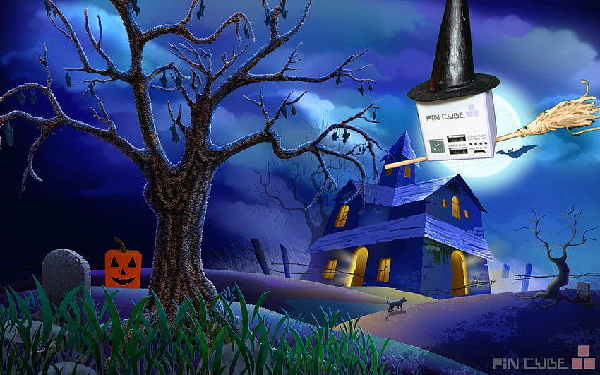 Pincube Power Lavender is dressed up as a witch this year so we added a spooky backgrou. Halloween , Cool 3D , Happy halloween HD wallpaper