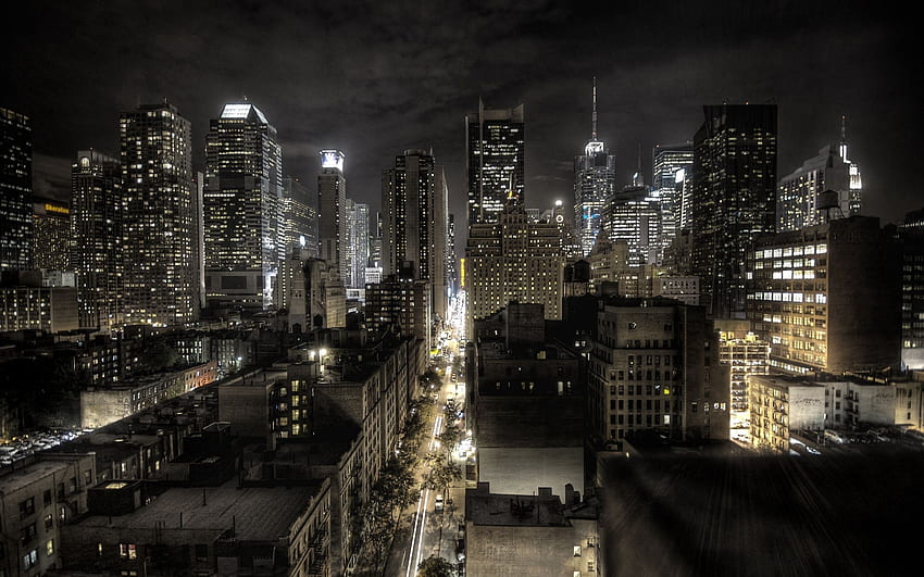 เมือง, กลางคืน, ดูจากด้านบน, r, นิวยอร์ก, สหรัฐอเมริกา วอลล์เปเปอร์ HD