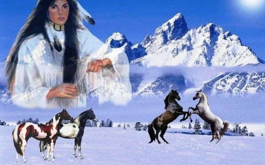 Misc: Gorgeous Spirit Winter Beautiful Peaceful American Snow Indian, Native American Winter HD wallpaper