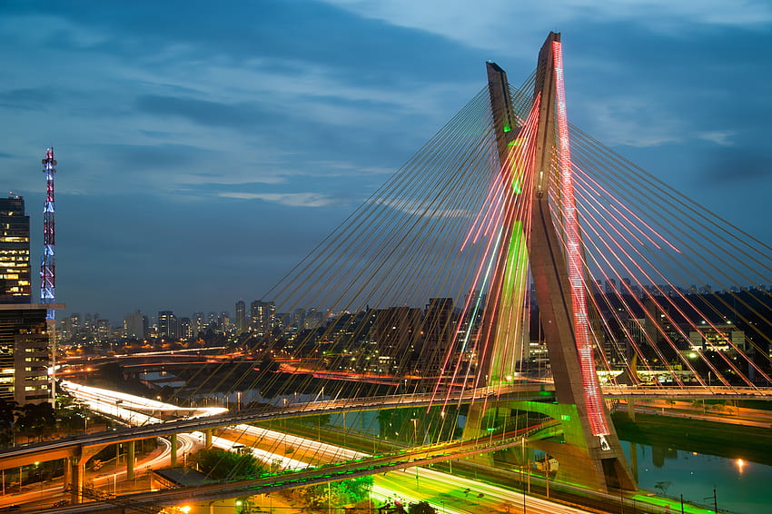 Brazylia Sao Paulo most rzeka Miasta, miasto Sao Paulo Tapeta HD