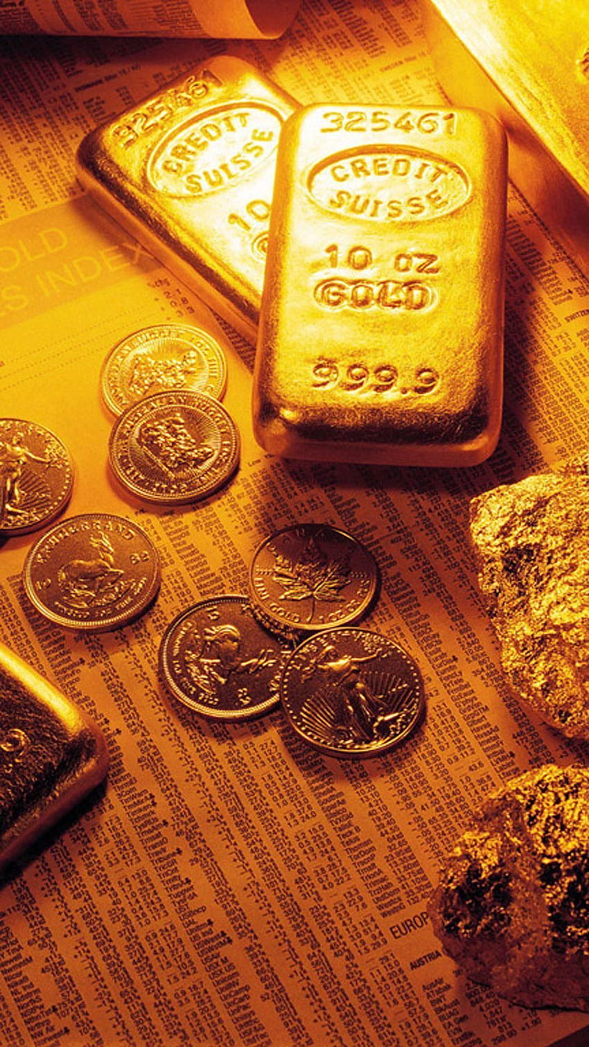 Monnaie d'or, lingots d'or Fond d'écran de téléphone HD