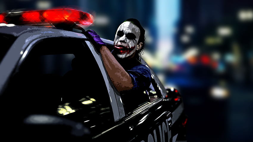 Joker, Heath Ledger, mobil polisi, The Dark Knight, badut Wallpaper HD