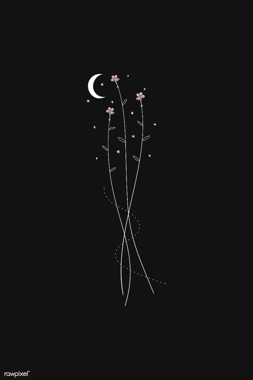 Dark Aesthetic Stars And Moon, Flowers and Moon HD phone wallpaper