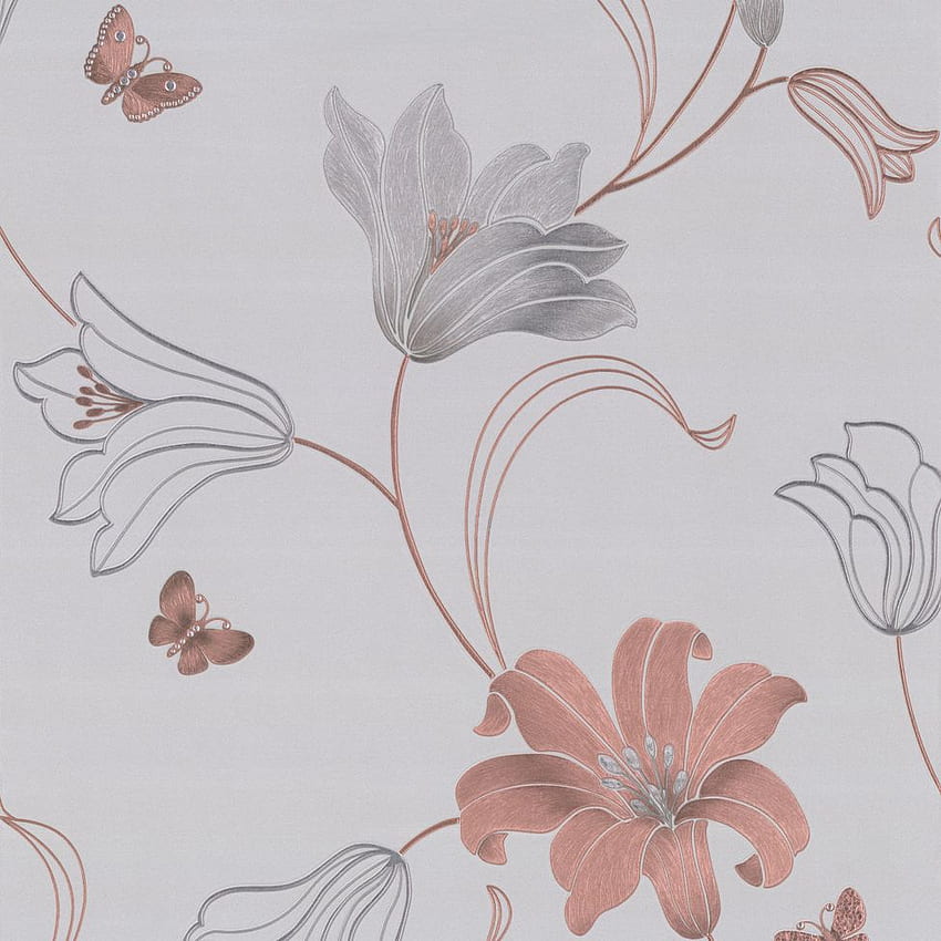 Muriva Couture Amelia Floral Vinyl - 701410- Stone Rose, Rose Gold Floral HD phone wallpaper