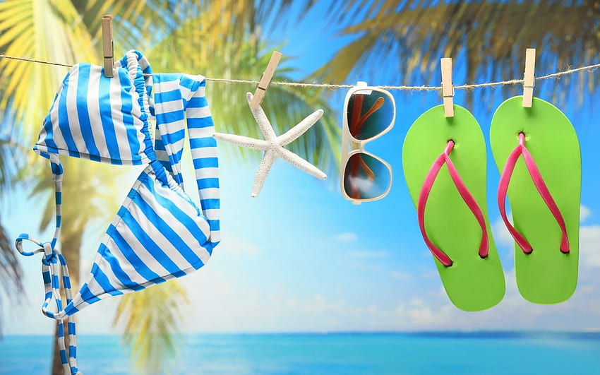 Swimwear Sunglasses And Green Flip Flops On The Beach - Did Teen Beach 3 Come Out - - HD wallpaper