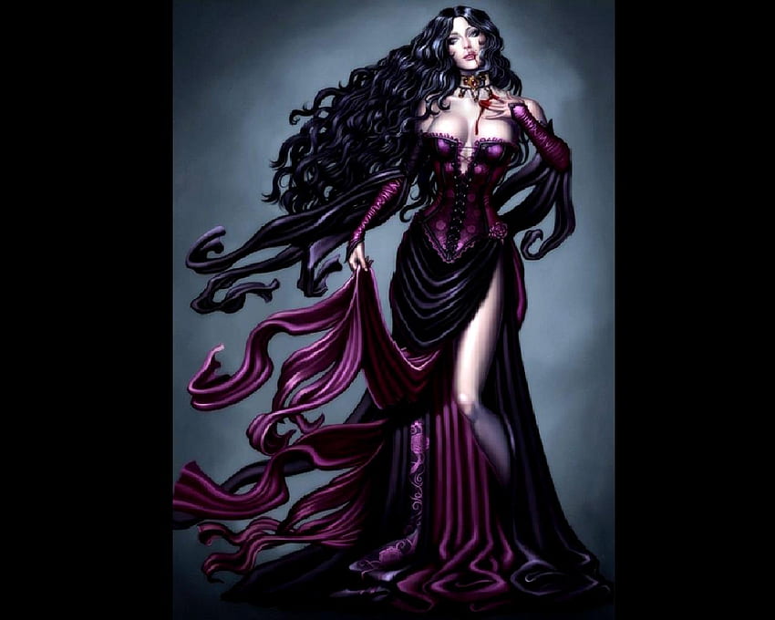 Vampire In Purple, fioletowy, krew, sukienka, wampir Tapeta HD