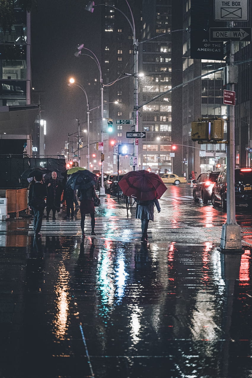 비오는 거리, 비오는 도시의 거리 HD 전화 배경 화면