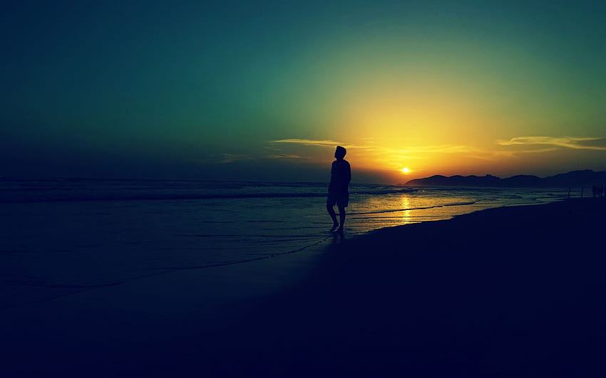 Sad Alone Man At Sunset Beach Waves - HD wallpaper | Pxfuel