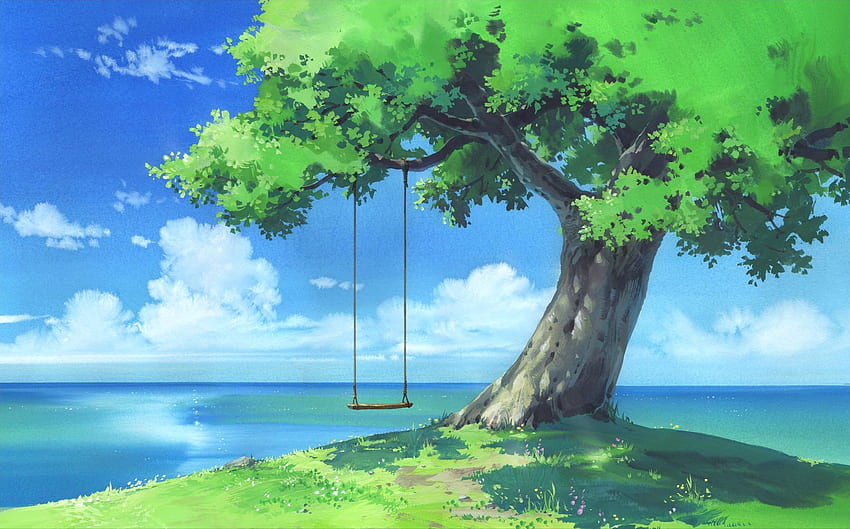 (2348×1461). Cenário anime, Arte da paisagem, Cenários digitais, Calming Anime Nature Sfondo HD