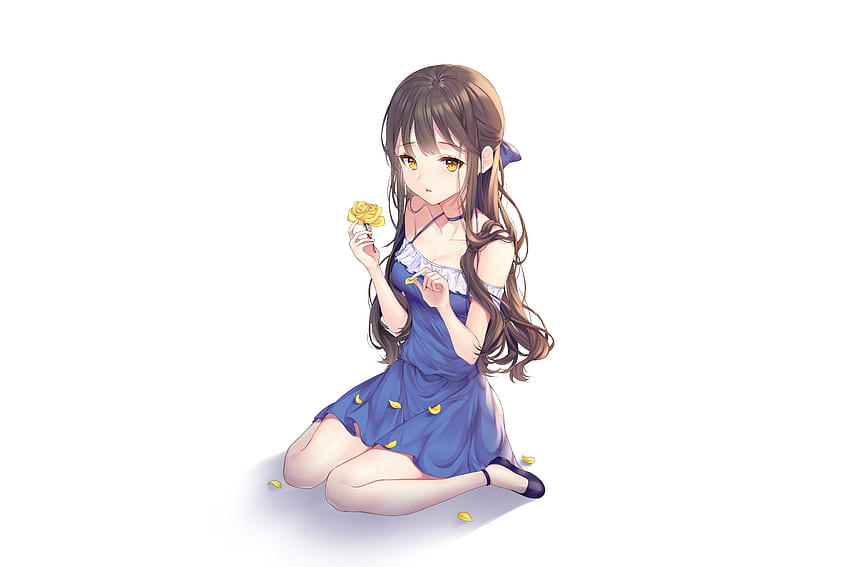 Yellow flower, cute, original, anime girl HD wallpaper