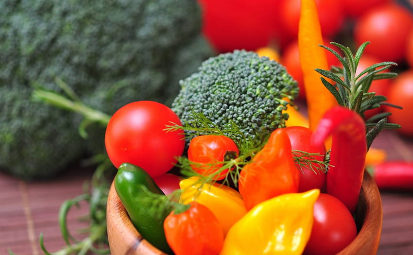 Vegetables, tomato, brocoli, pepper HD wallpaper